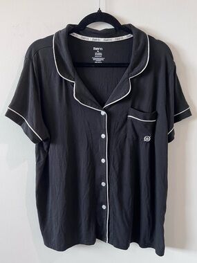 Born Black Button Front Sleep Shirt Size XL Classic White Piping